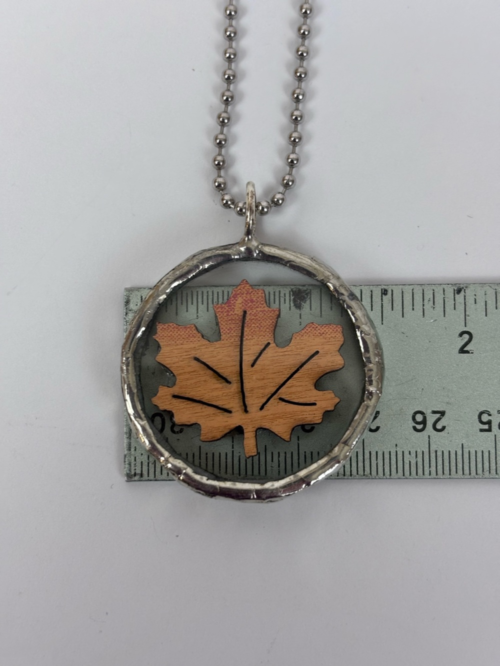 Handcrafted Necklace Bead Chain Maple Leaf Pendant Modern Everyday Jewelry - Picture 8 of 8